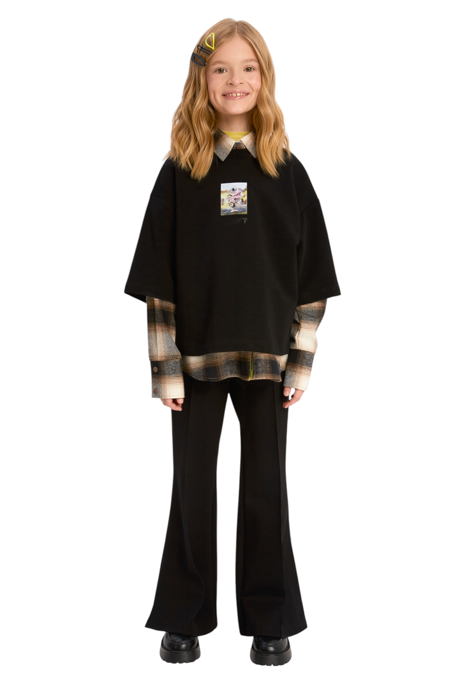 Брюки дев. АРТ.252109,чер,виск-нейл-эл