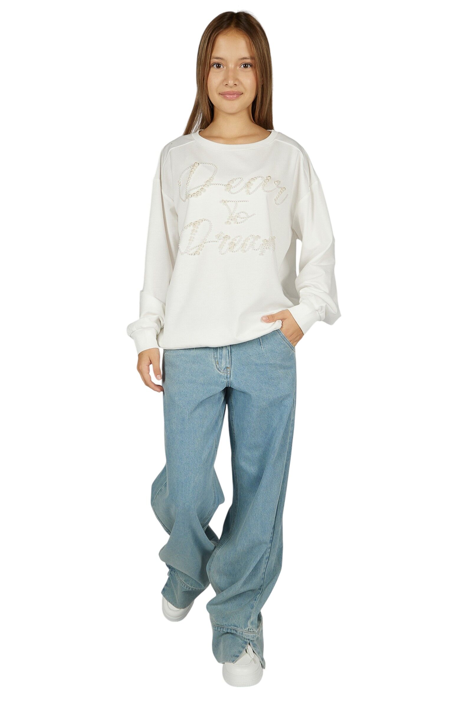 Свитшот дев. АРТ.G-SW26048,бел,хл-пэ